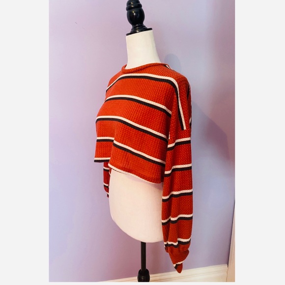 Publik orange striped cropped waffle Henley top - Picture 3 of 4